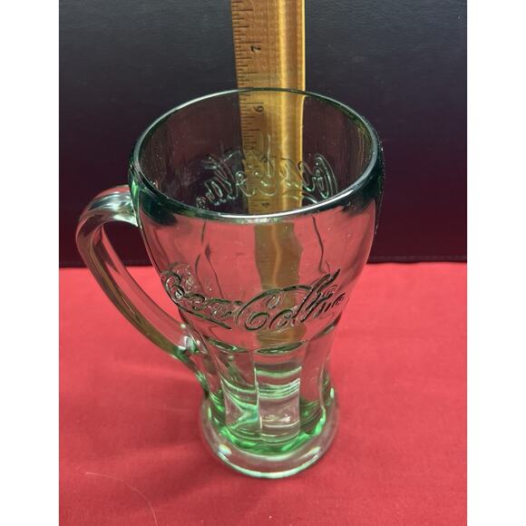 Coca Cola Green Glass Mug With Handle Classic Coke Heavy 14‎ Ounce - Picture 6 of 7